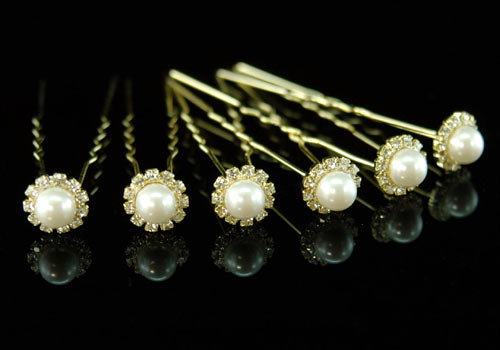 pcs set X Bridal Faux Pearl Gold Plat Hair Pins P1106  