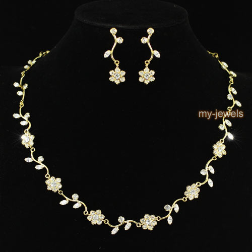 Flower Crystal Gold Plated Necklace Earrings Set S1037  